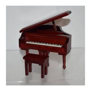 1:12 Dollhouse Miniature Baby Grand Piano with Bench Mahogany Finish